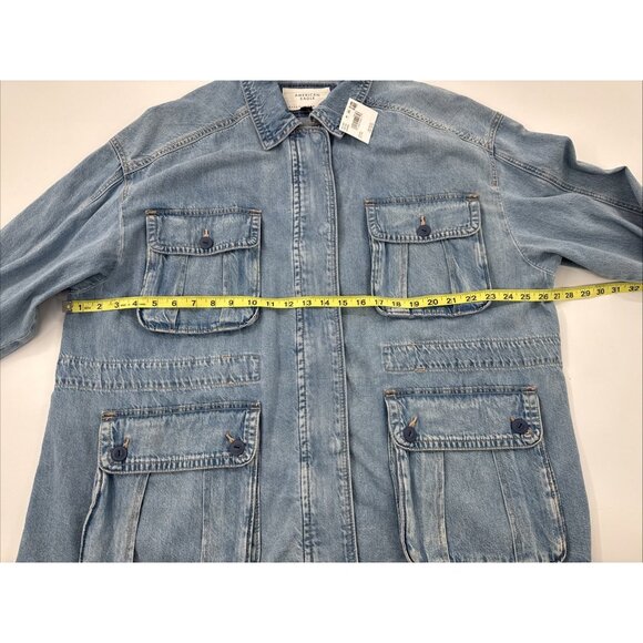 American Eagle Denim Chore Jacket Womens 2XL Blue Jean Distressed Zip Button NEW - Picture 12 of 14